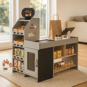 Maxx Kidz Houten Speelgoed Winkel – met 56 Accessoires