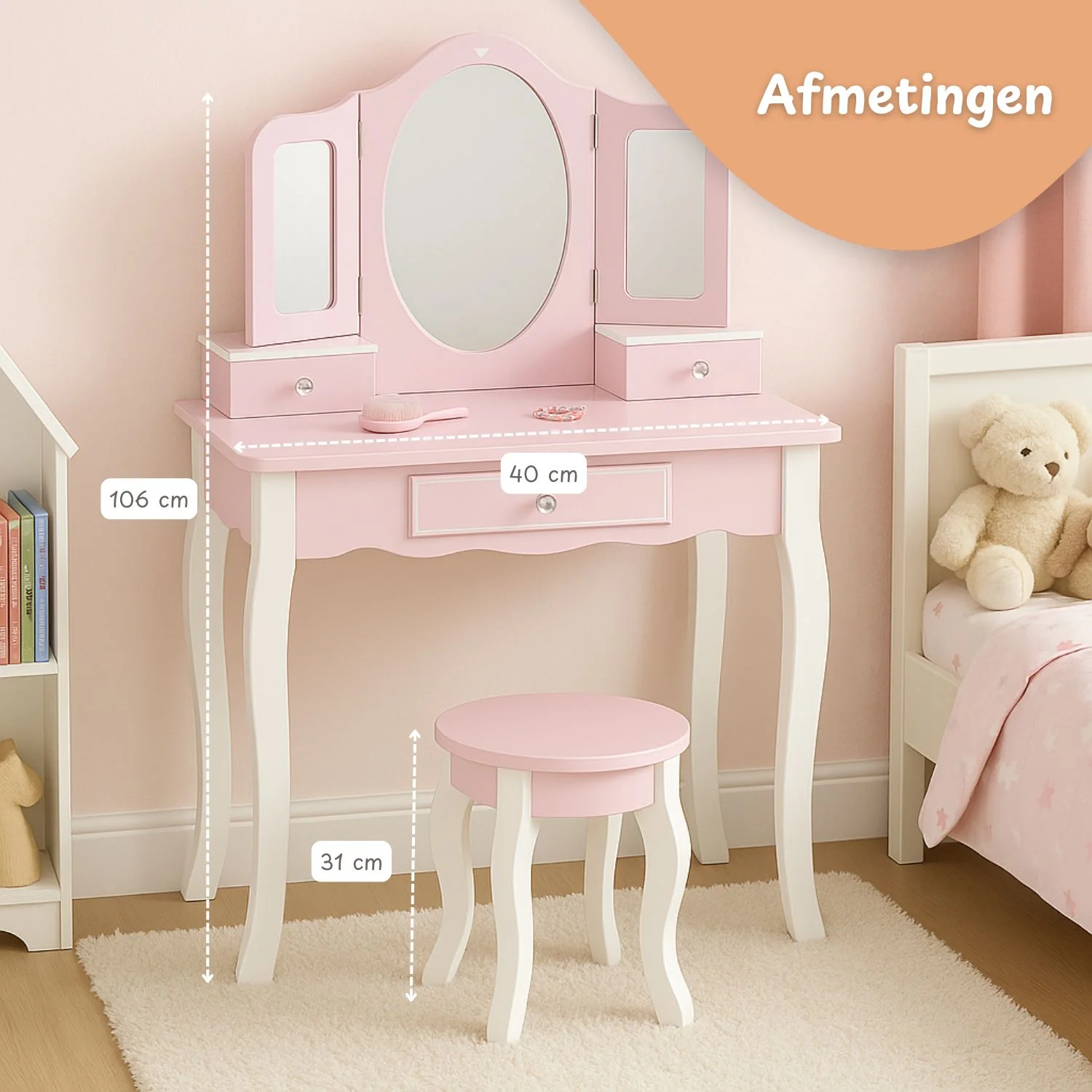 Maxx Kidz - Houten Kaptafel - Roze - Afbeelding 7