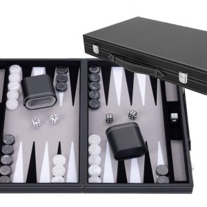 Backgammon koffer grijs / zwart / wit – 45 x 28 cm