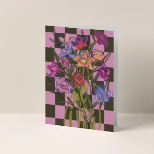 Cherkerboard Groen/roze – Dubbele A6 kaart op FSC-papier