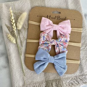 BABY/PEUTER HAARBANDEN MET STRIKJES ROZE BLAUW