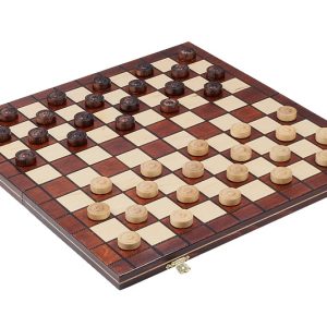Houten Dambord & Damstenen (10 x 10 velden) – met inlegblad – 40 x 40 cm