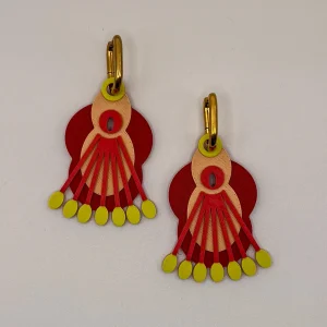 Oorbellen Peacock – Rood, limegroen & Perzik
