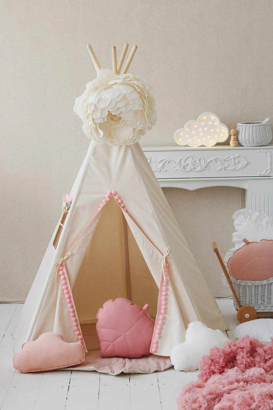 “Fluffy Pompoms” Teepee with Pompoms and Mat Set - Afbeelding 2