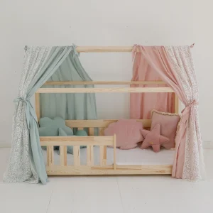 Muslin Boho Canopy with lace over the bed, House bed tent for children's room | Curtains for montessori bed |Toddler Bed Canopy