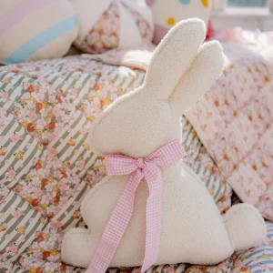 Fluffy Boucle  Easter Bunny Pillow "Pink Bow"