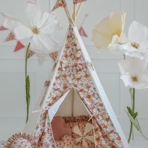 Cotton teepee tent for girls with flowers print “Green garden”