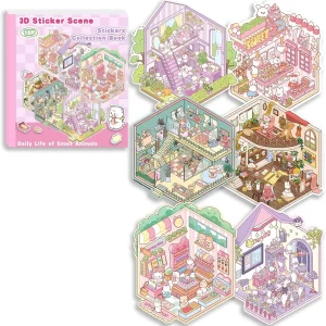 BYO Kawaii Sticker World - Pink Scene Collection Book (6 scenes) - DIY Sticker Scene Set