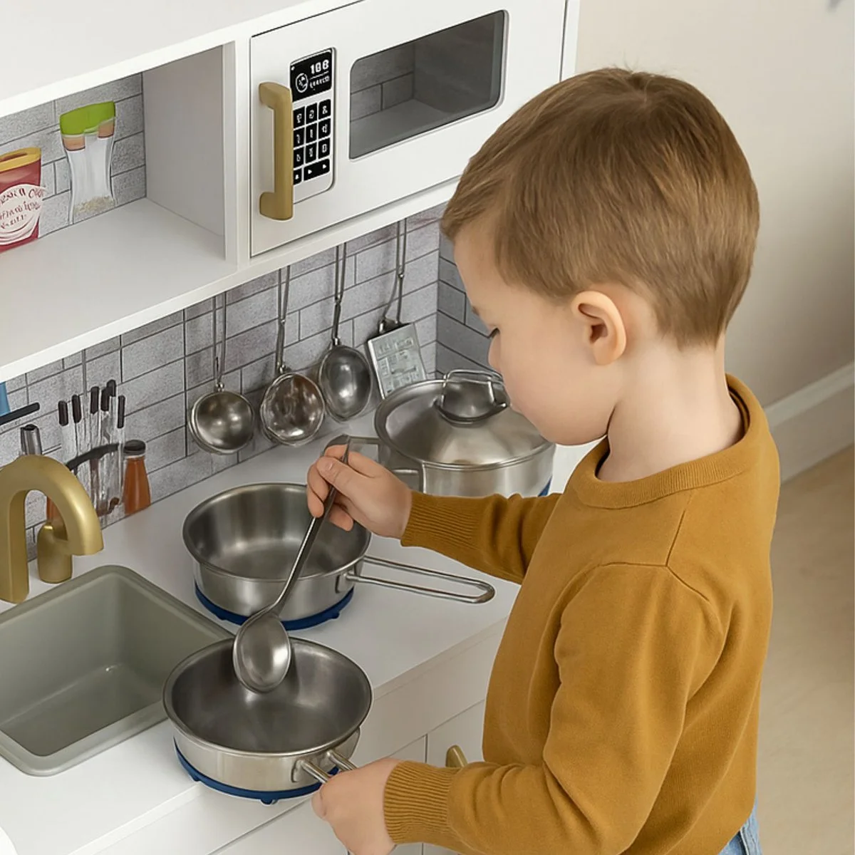 Houten speelkeuken inclusief keukengerei - Wit - Afbeelding 4