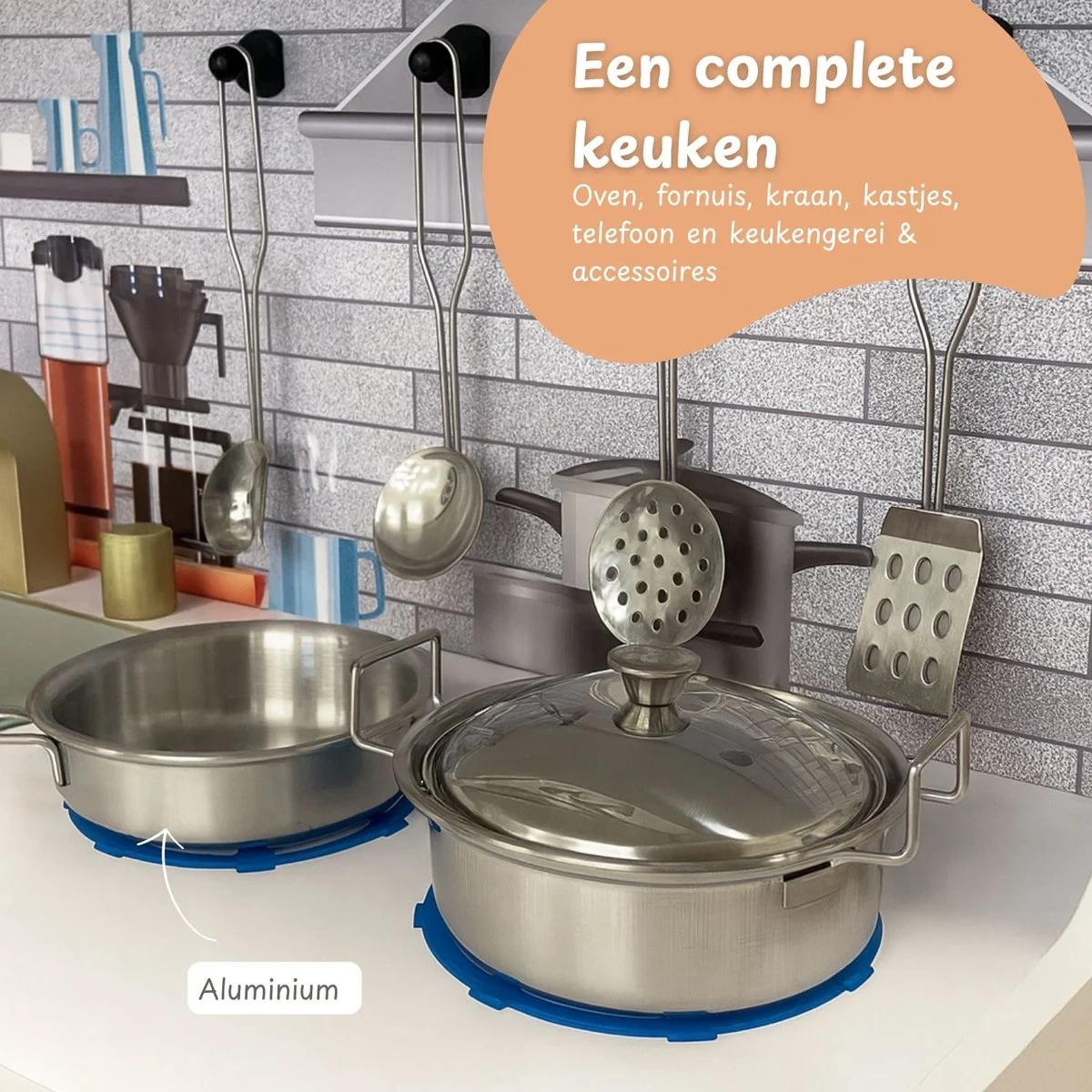 Houten speelkeuken inclusief keukengerei - Wit - Afbeelding 6